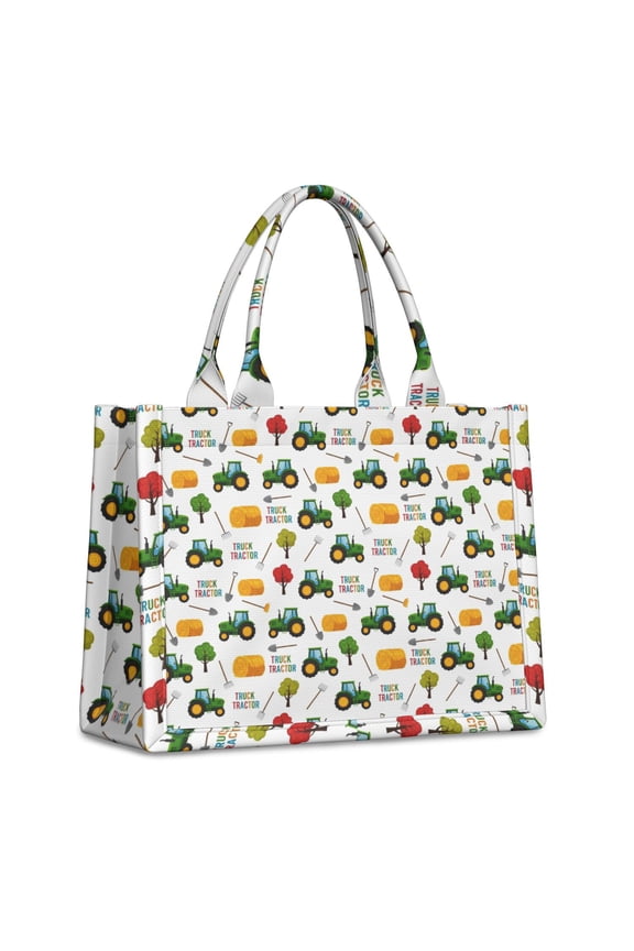 Large Capacity Tote Bag,Cartoon Tractors Hay Bales White Pattern Handbag Fashion Luxury Tote Bag,15.7"x13"x 5.1" Inches,Laptop Compatible
