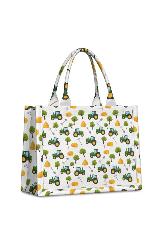 Large Capacity Tote Bag,Cartoon Tractors Hay Bales White Pattern Handbag Fashion Luxury Tote Bag,15.7"x13"x 5.1" Inches,Laptop Compatible