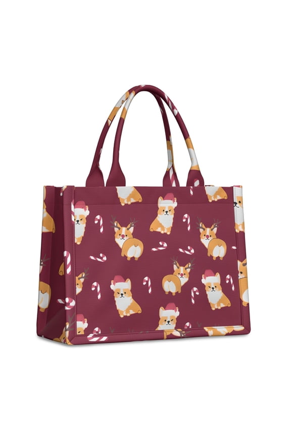 Large Capacity Tote Bag,Christmas Corgi Handbag Fashion Luxury Tote Bag,15.7"x13"x 5.1" Inches,Laptop Compatible