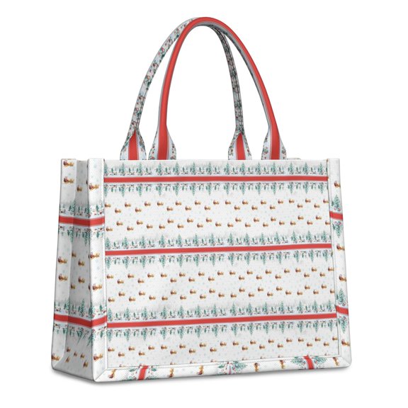Large Capacity Tote Bag,Christmas Tree and Bird Pattern Handbag Fashion Luxury Tote Bag,15.7"x13"x 5.1" Inches,Laptop Compatible