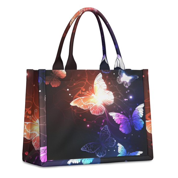 Large Capacity Tote Bag,Colorful Butterfly Light Pattern Handbag Fashion Luxury Tote Bag,15.7"x13"x 5.1" Inches,Laptop Compatible