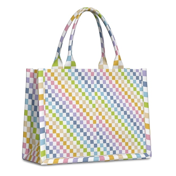 Large Capacity Tote Bag,Colorful Checkerboard Pattern Handbag Fashion Luxury Tote Bag,15.7"x13"x 5.1" Inches,Laptop Compatible