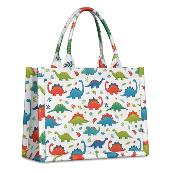 Large Capacity Tote Bag,Colorful Dinosaur and Flower Pattern Handbag Fashion Luxury Tote Bag,15.7"x13"x 5.1" Inches,Laptop Compatible
