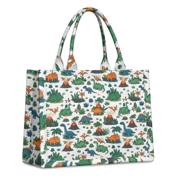 Large Capacity Tote Bag,Colorful Dinosaurs Volcanoes Plants Pattern Handbag Fashion Luxury Tote Bag,15.7"x13"x 5.1" Inches,Laptop Compatible