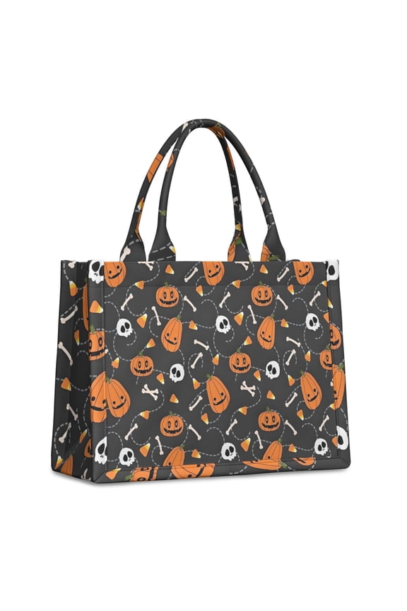 Large Capacity Tote Bag,Colorful Halloween Icons Pattern Handbag Fashion Luxury Tote Bag,15.7"x13"x 5.1" Inches,Laptop Compatible