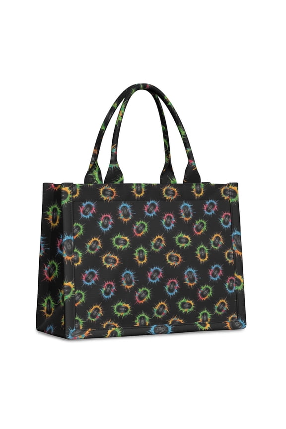 Large Capacity Tote Bag,Colorful Mice Games Icons Black Pattern Handbag Fashion Luxury Tote Bag,15.7"x13"x 5.1" Inches,Laptop Compatible
