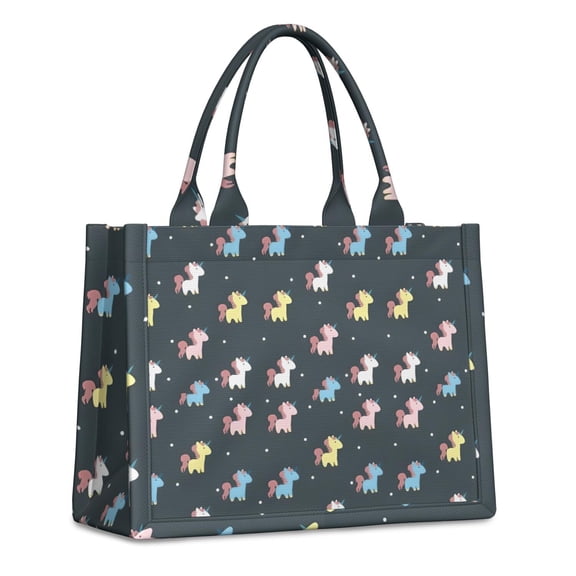 Large Capacity Tote Bag,Colorful Mini Unicorn Pattern Handbag Fashion Luxury Tote Bag,15.7"x13"x 5.1" Inches,Laptop Compatible