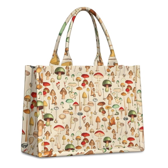 Large Capacity Tote Bag,Colorful Mushroom Assortment Beige Pattern Handbag Fashion Luxury Tote Bag,15.7"x13"x 5.1" Inches,Laptop Compatible