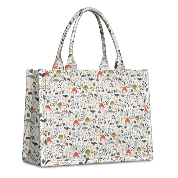 Large Capacity Tote Bag,Colorful Mushroom Floral White Pattern Handbag Fashion Luxury Tote Bag,15.7"x13"x 5.1" Inches,Laptop Compatible