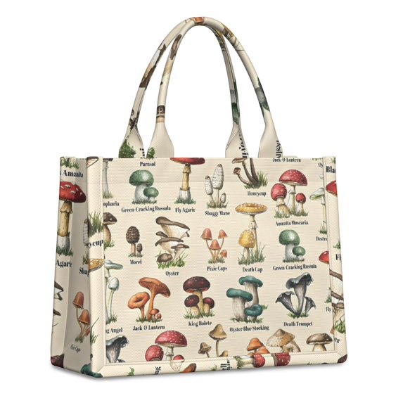 Large Capacity Tote Bag,Colorful Mushroom Label Light Pattern Handbag Fashion Luxury Tote Bag,15.7"x13"x 5.1" Inches,Laptop Compatible