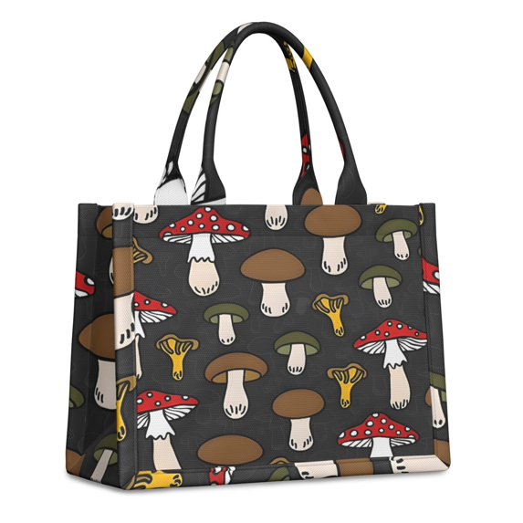 Large Capacity Tote Bag,Colorful Mushroom Pattern Dark Pattern Handbag Fashion Luxury Tote Bag,15.7"x13"x 5.1" Inches,Laptop Compatible