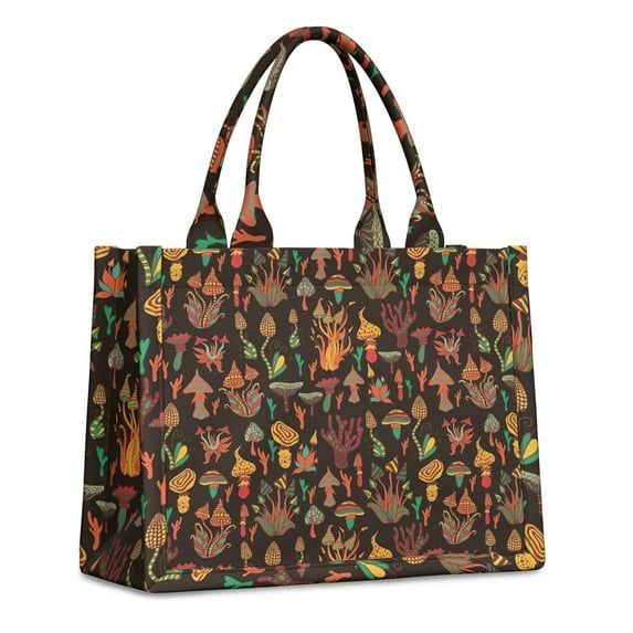 Large Capacity Tote Bag,Colorful Mushroom Plant Brown Pattern Handbag Fashion Luxury Tote Bag,15.7"x13"x 5.1" Inches,Laptop Compatible