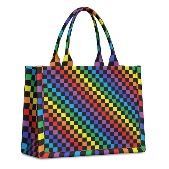Large Capacity Tote Bag,Colorful Rainbow Checkered Pattern Handbag Fashion Luxury Tote Bag,15.7"x13"x 5.1" Inches,Laptop Compatible