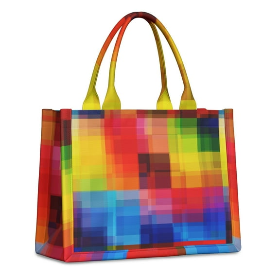Large Capacity Tote Bag,Colorful Rainbow Checkered Pattern Handbag Fashion Luxury Tote Bag,15.7"x13"x 5.1" Inches,Laptop Compatible