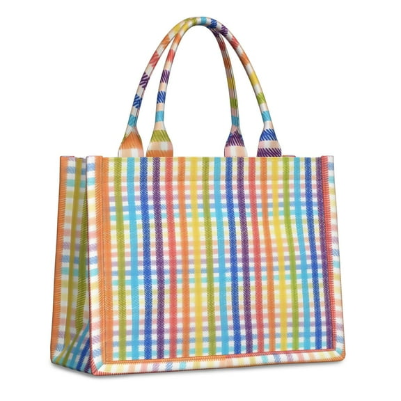 Large Capacity Tote Bag,Colorful Striped Checkered Pattern Handbag Fashion Luxury Tote Bag,15.7"x13"x 5.1" Inches,Laptop Compatible