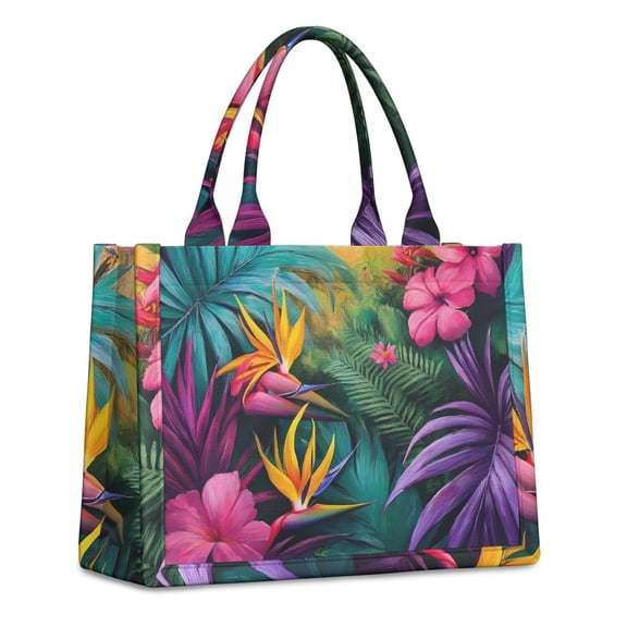 Large Capacity Tote Bag,Colorful Tropical Leaf Pattern Handbag Fashion Luxury Tote Bag,15.7"x13"x 5.1" Inches,Laptop Compatible