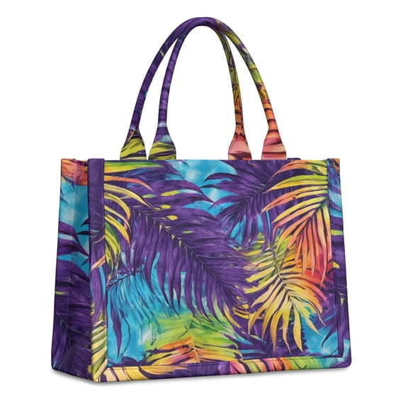 Large Capacity Tote Bag,Colorful Tropical Leaf Pattern Handbag Fashion Luxury Tote Bag,15.7"x13"x 5.1" Inches,Laptop Compatible