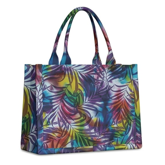 Large Capacity Tote Bag,Colorful Tropical Leaf Pattern Handbag Fashion Luxury Tote Bag,15.7"x13"x 5.1" Inches,Laptop Compatible