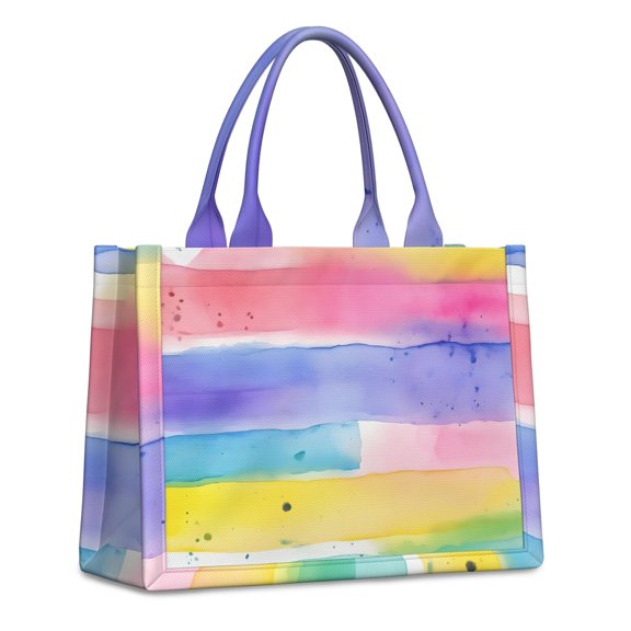 Large Capacity Tote Bag,Colorful Watercolor Stripe Pattern Handbag Fashion Luxury Tote Bag,15.7"x13"x 5.1" Inches,Laptop Compatible