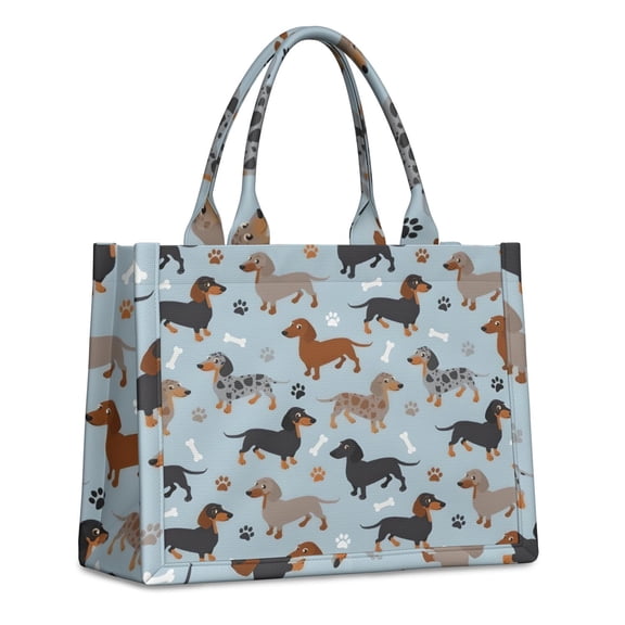 Large Capacity Tote Bag,Cute Dachshund and Dog Footprint Handbag Fashion Luxury Tote Bag,15.7"x13"x 5.1" Inches,Laptop Compatible