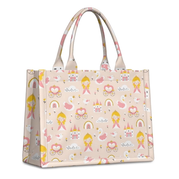 Large Capacity Tote Bag,Cute Princess Castle Pattern Handbag Fashion Luxury Tote Bag,15.7"x13"x 5.1" Inches,Laptop Compatible