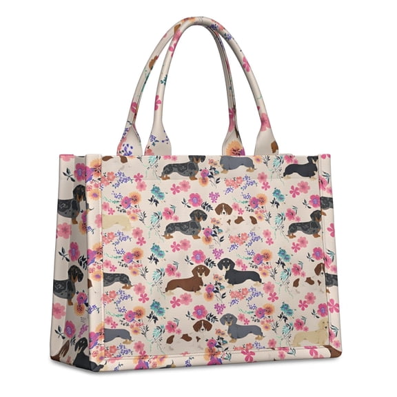 Large Capacity Tote Bag,Dachshund and Flower Handbag Fashion Luxury Tote Bag,15.7"x13"x 5.1" Inches,Laptop Compatible