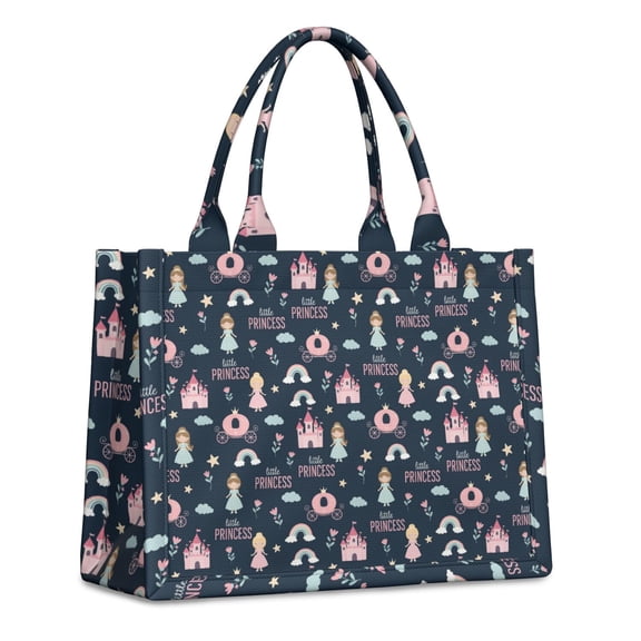 Large Capacity Tote Bag,Dark Blue Little Princess Pattern Handbag Fashion Luxury Tote Bag,15.7"x13"x 5.1" Inches,Laptop Compatible