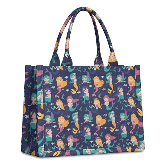 Large Capacity Tote Bag,Dark Blue Mermaid Princess Pattern Handbag Fashion Luxury Tote Bag,15.7"x13"x 5.1" Inches,Laptop Compatible
