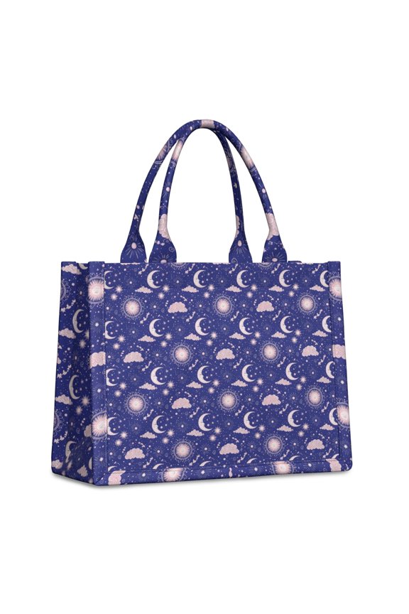 Large Capacity Tote Bag,Dark Blue Moon Cloud Star Pattern Handbag Fashion Luxury Tote Bag,15.7"x13"x 5.1" Inches,Laptop Compatible