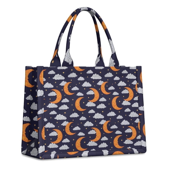 Large Capacity Tote Bag,Dark Blue Moon Cloud Star Pattern Handbag Fashion Luxury Tote Bag,15.7"x13"x 5.1" Inches,Laptop Compatible