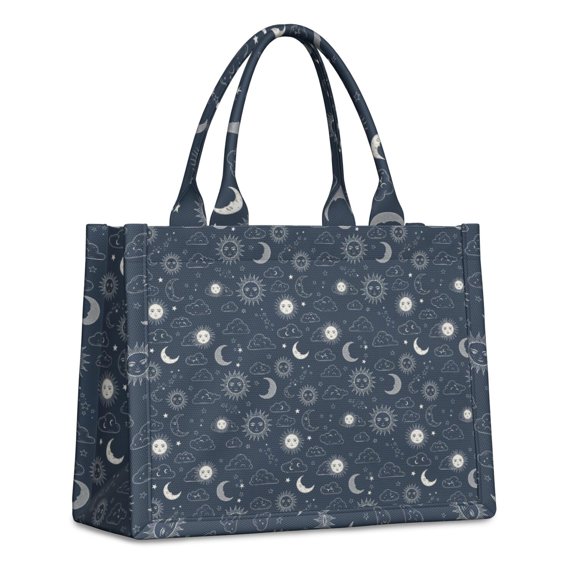 Large Capacity Tote Bag,Dark Blue Sun Moon Cloud Pattern Handbag Fashion Luxury Tote Bag,15.7"x13"x 5.1" Inches,Laptop Compatible