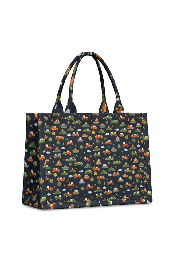 Large Capacity Tote Bag,Dark Blue Tractor Boat Car Pattern Handbag Fashion Luxury Tote Bag,15.7"x13"x 5.1" Inches,Laptop Compatible