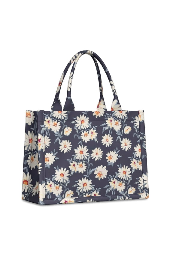 Large Capacity Tote Bag,Dark Blue White Flower Pattern Handbag Fashion Luxury Tote Bag,15.7"x13"x 5.1" Inches,Laptop Compatible