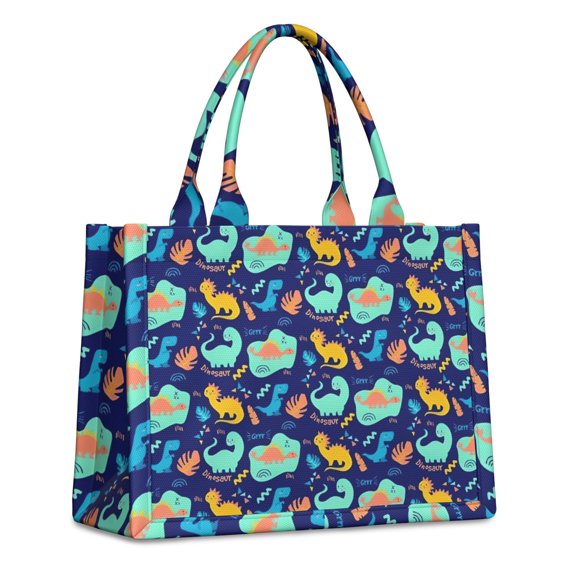 Large Capacity Tote Bag,DarkBlue Cartoon Dinosaurs Pattern Handbag Fashion Luxury Tote Bag,15.7"x13"x 5.1" Inches,Laptop Compatible