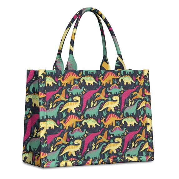 Large Capacity Tote Bag,DarkBlue Colorful Dinosaurs Pattern Handbag Fashion Luxury Tote Bag,15.7"x13"x 5.1" Inches,Laptop Compatible