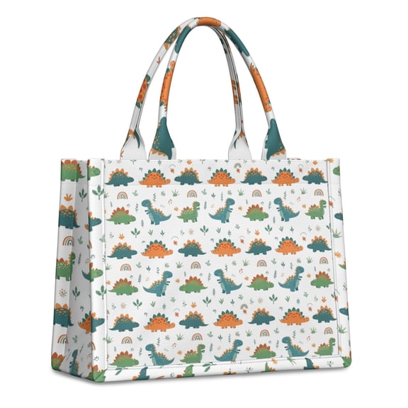 Large Capacity Tote Bag,Dinosaur and Rainbow Pattern Handbag Fashion Luxury Tote Bag,15.7"x13"x 5.1" Inches,Laptop Compatible