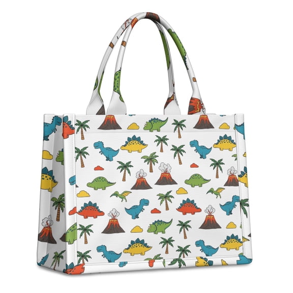 Large Capacity Tote Bag,Dinosaurs Volcano Palm White Pattern Handbag Fashion Luxury Tote Bag,15.7"x13"x 5.1" Inches,Laptop Compatible
