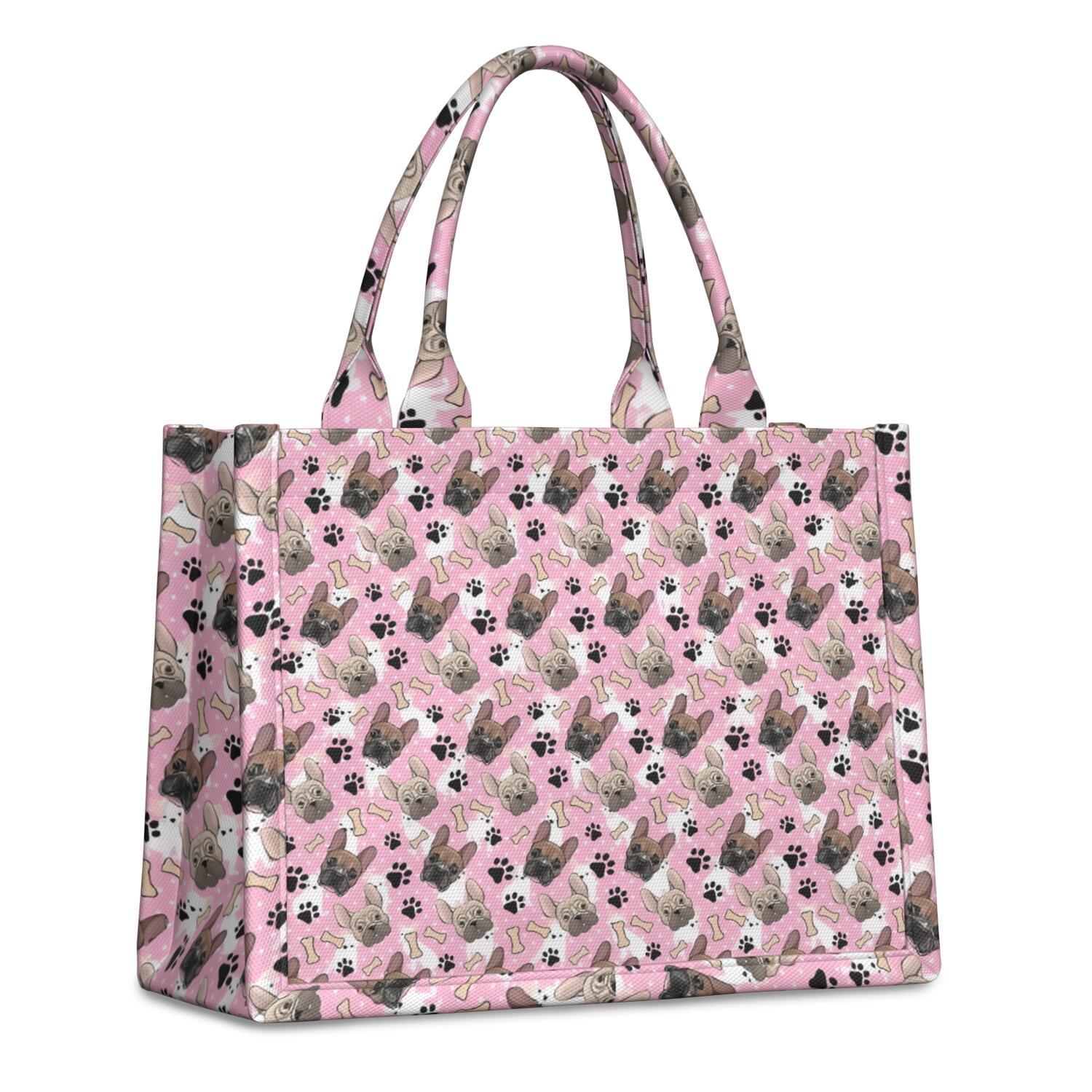 Large Capacity Tote Bag,French Bulldog Cute Bone Paw Print Handbag Fashion Luxury Tote Bag,15.7"x13"x 5.1" Inches,Laptop Compatible