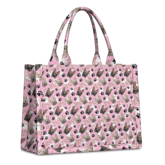 Large Capacity Tote Bag,French Bulldog Cute Bone Paw Print Handbag Fashion Luxury Tote Bag,15.7"x13"x 5.1" Inches,Laptop Compatible