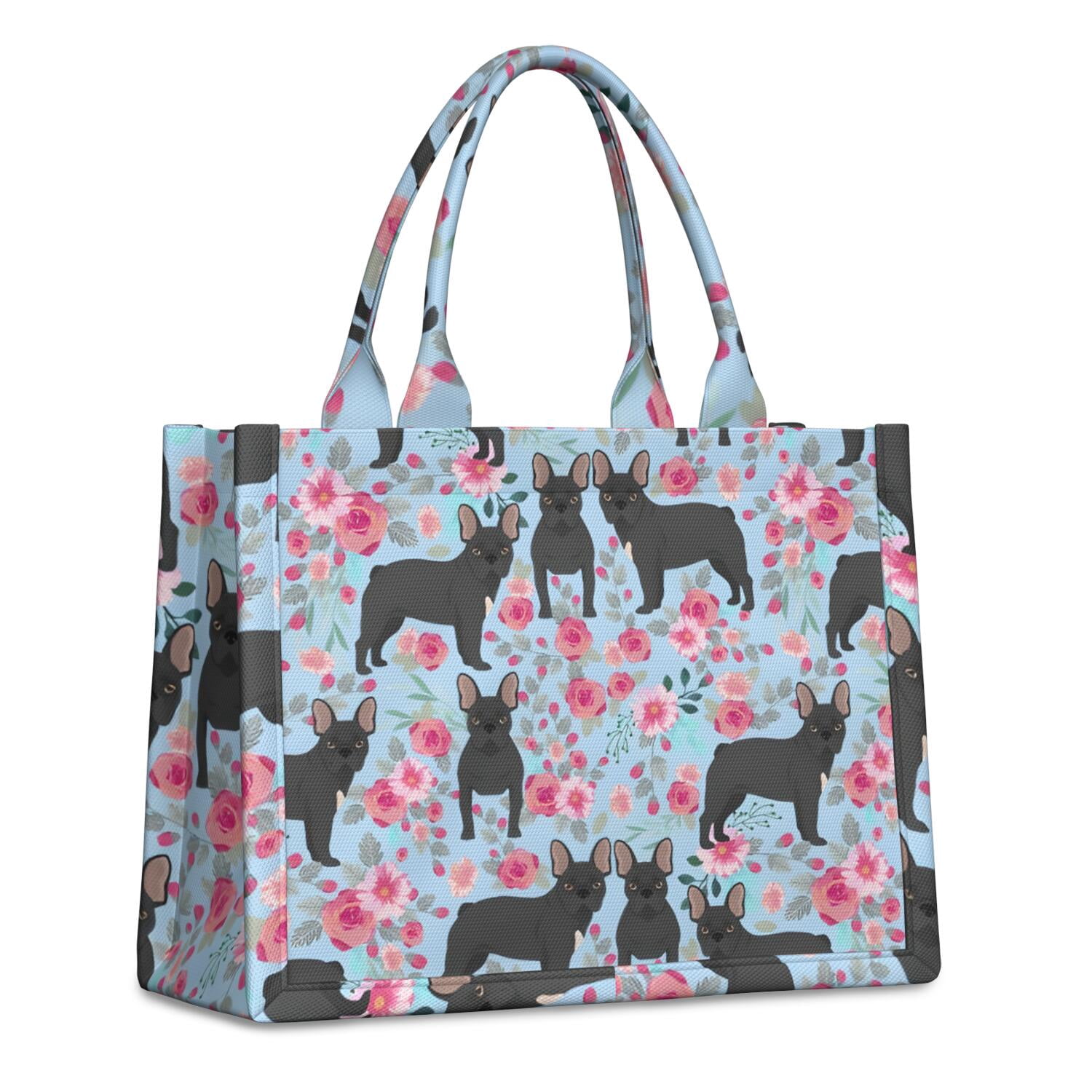 Large Capacity Tote Bag,French Bulldog and Flower Handbag Fashion Luxury Tote Bag,15.7"x13"x 5.1" Inches,Laptop Compatible