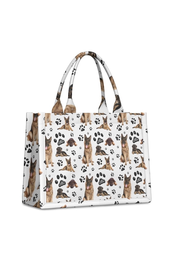 Large Capacity Tote Bag,German Shepherd Dog and Footprint Handbag Fashion Luxury Tote Bag,15.7"x13"x 5.1" Inches,Laptop Compatible