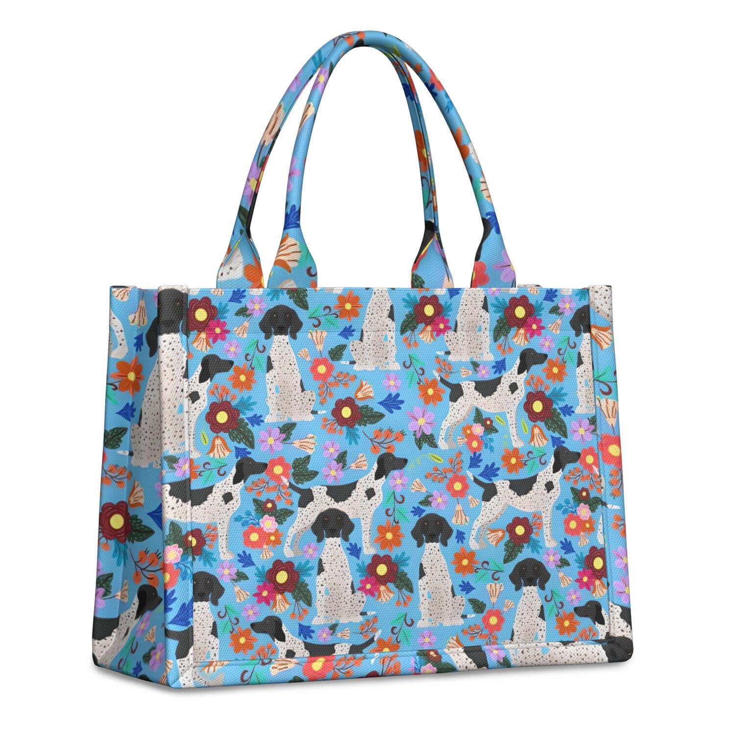 Large Capacity Tote Bag,German Shorthaired Pointer Dog and Flower Handbag Fashion Luxury Tote Bag,15.7"x13"x 5.1" Inches,Laptop Compatible