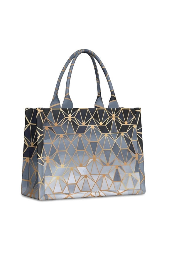 Large Capacity Tote Bag,Gold Black Checkered Pattern Handbag Fashion Luxury Tote Bag,15.7"x13"x 5.1" Inches,Laptop Compatible