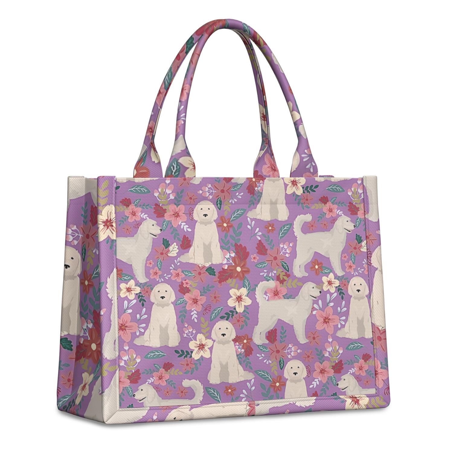 Large Capacity Tote Bag,Goldendoodle Dog and Flower Floral Handbag Fashion Luxury Tote Bag,15.7"x13"x 5.1" Inches,Laptop Compatible