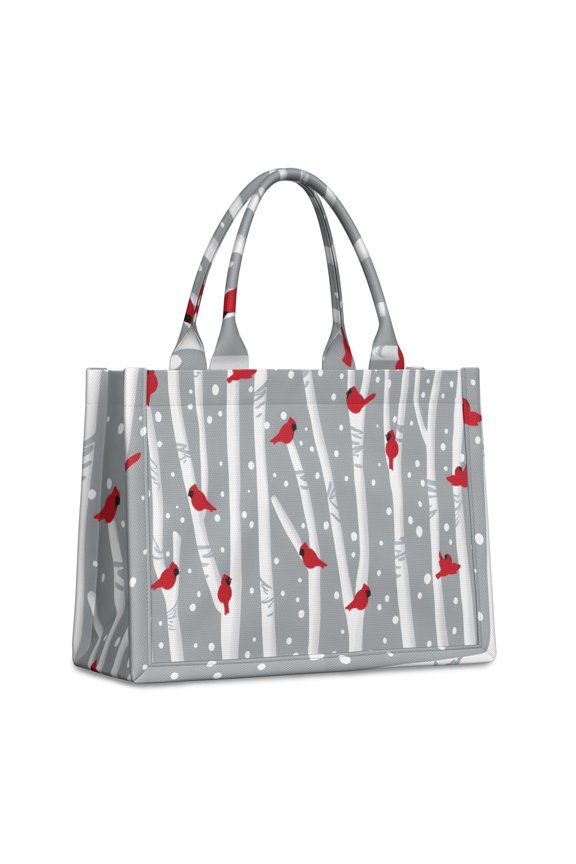 Large Capacity Tote Bag,Gray Christmas Cardinal Bird Pattern Handbag Fashion Luxury Tote Bag,15.7"x13"x 5.1" Inches,Laptop Compatible