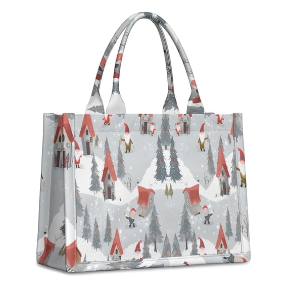 Large Capacity Tote Bag,Gray Christmas Gnome Village Pattern Handbag Fashion Luxury Tote Bag,15.7"x13"x 5.1" Inches,Laptop Compatible
