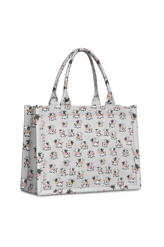 Large Capacity Tote Bag,Gray Cow Expression Pattern Handbag Fashion Luxury Tote Bag,15.7"x13"x 5.1" Inches,Laptop Compatible