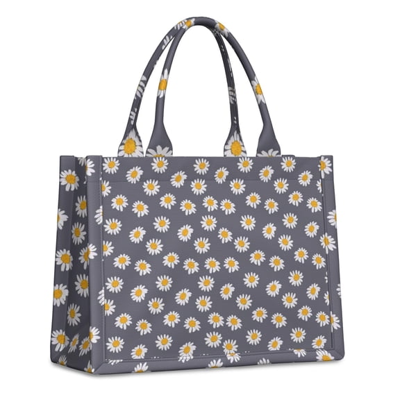 Large Capacity Tote Bag,Gray Daisy Flower Pattern Handbag Fashion Luxury Tote Bag,15.7"x13"x 5.1" Inches,Laptop Compatible