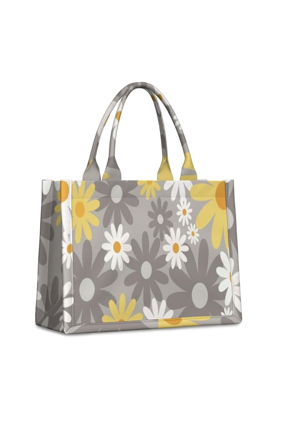 Large Capacity Tote Bag,Gray Daisy Flower Yellow Blooms Pattern Handbag Fashion Luxury Tote Bag,15.7"x13"x 5.1" Inches,Laptop Compatible