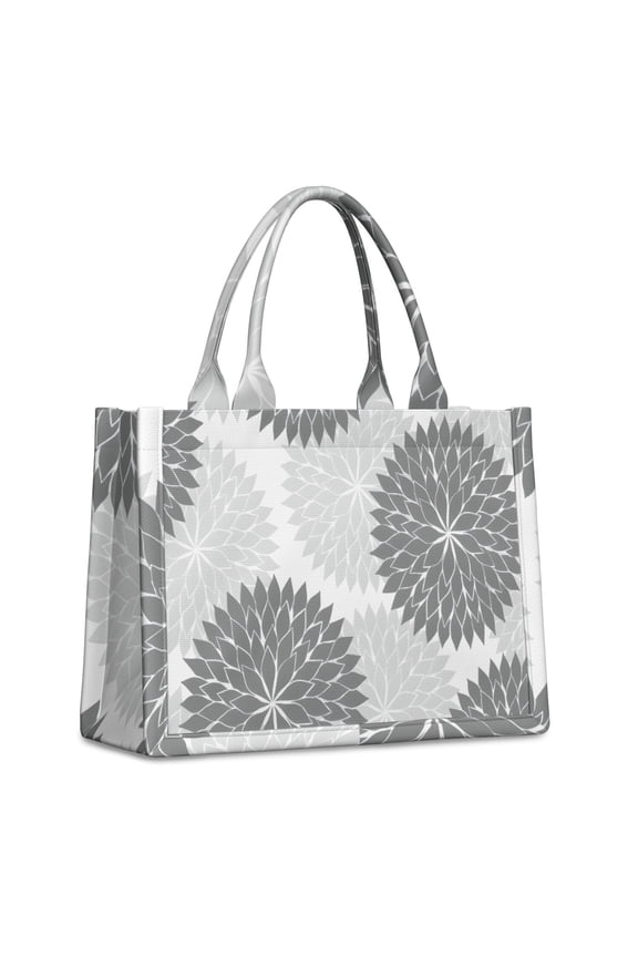 Large Capacity Tote Bag,Gray Floral and Petal Pattern Handbag Fashion Luxury Tote Bag,15.7"x13"x 5.1" Inches,Laptop Compatible